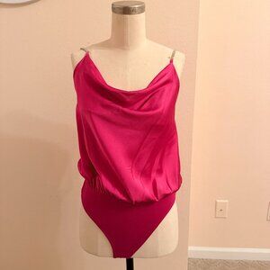 Nordstrom Lulus Magenta Silky bodysuit with Rhinestone Detailing-Size M & L